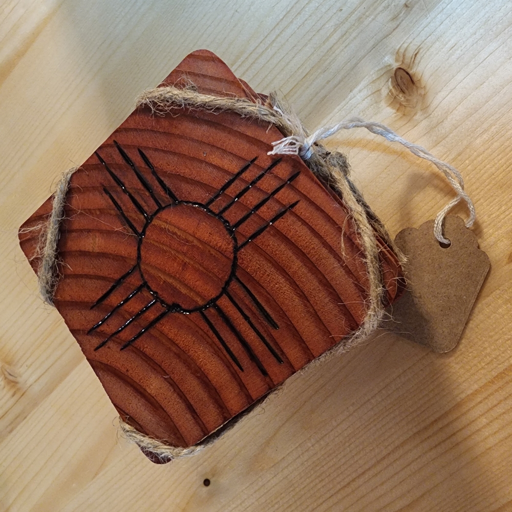 Wooden Coaster with Black Design - Picture 1 of 2